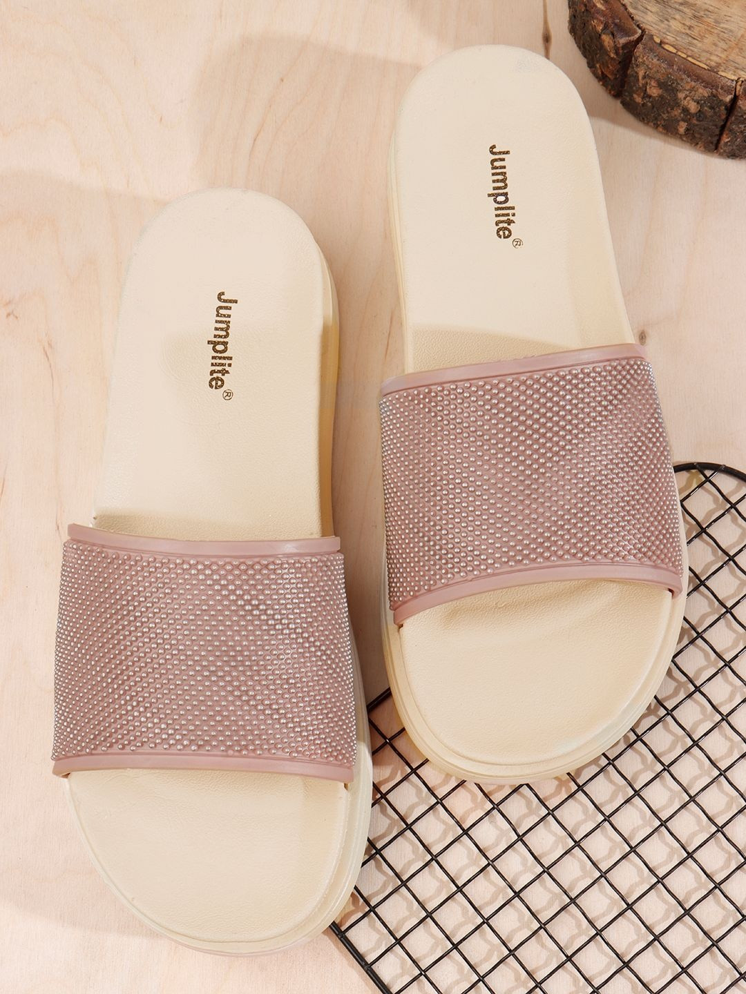 JUMPLITE Women Embellished Rubber Sliders