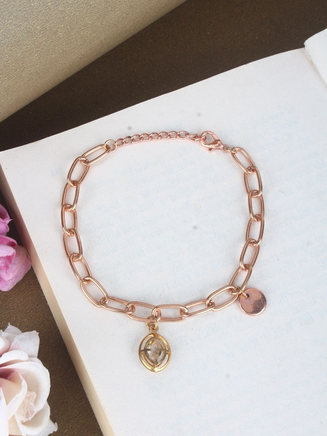 StyleCast Women Brass Rose Gold-Plated Charm Bracelet