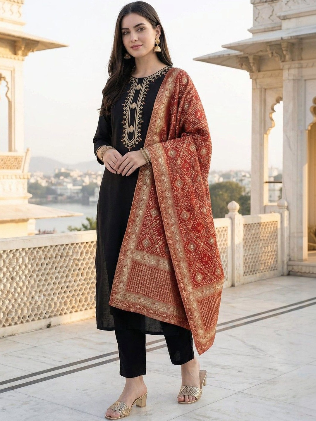 Indo Era Ethnic Motifs Woven Design Dupatta with Zari
