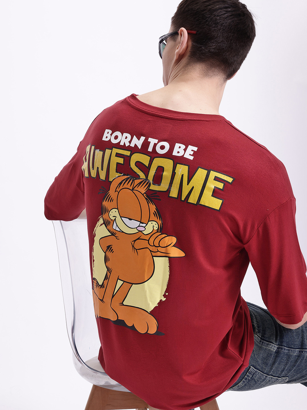 Kook N Keech Garfield Printed Drop-Shoulder Sleeves T-shirt