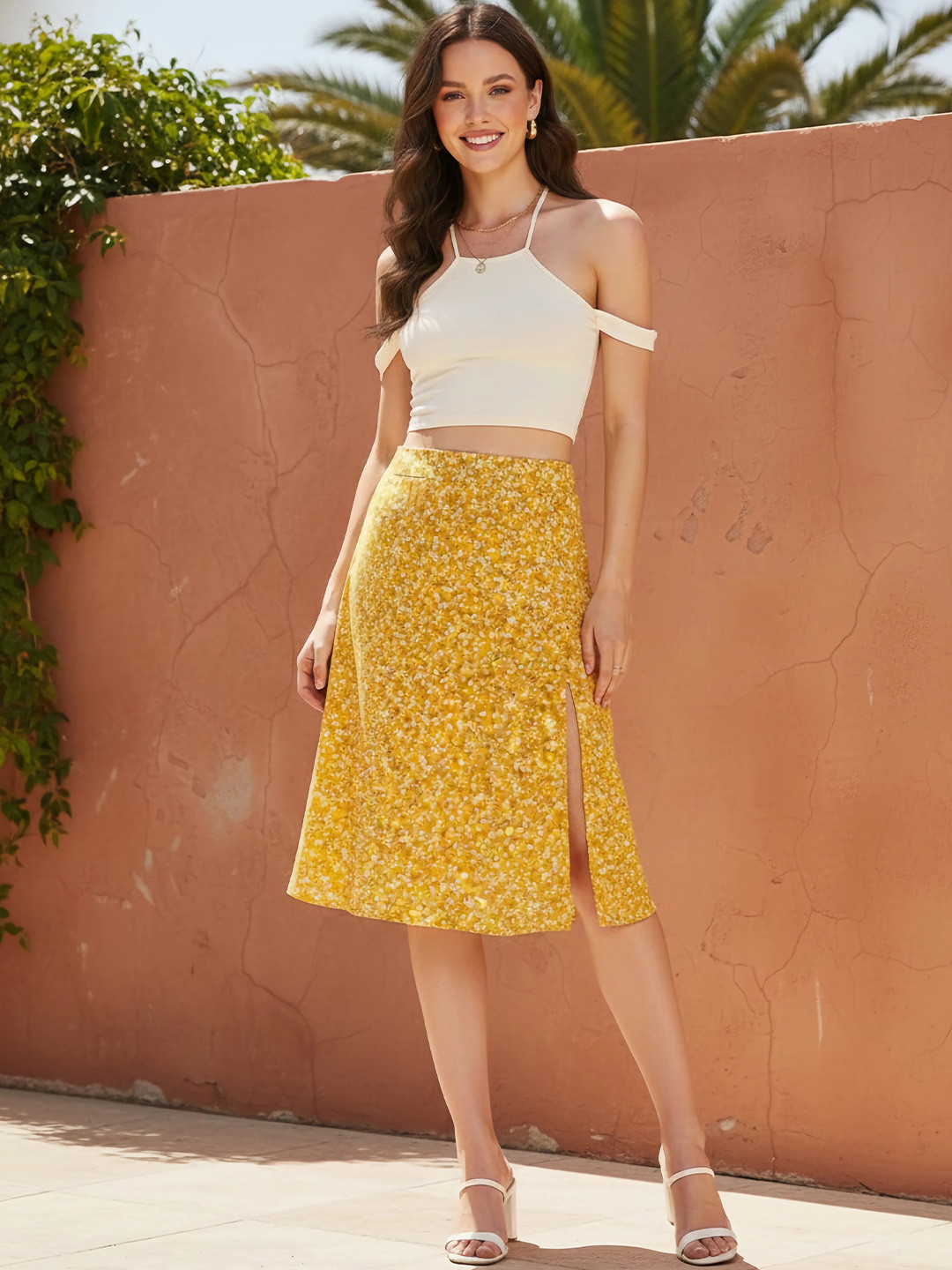 Berrylush Women Floral Printed High Rise Pencil Skirt