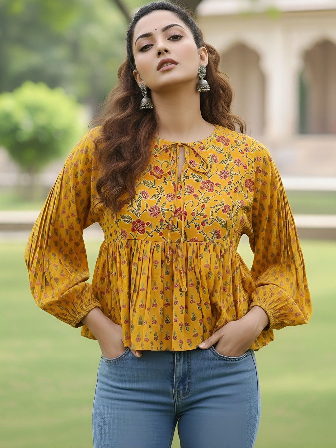 Nayo Floral Print Cotton Crop Top