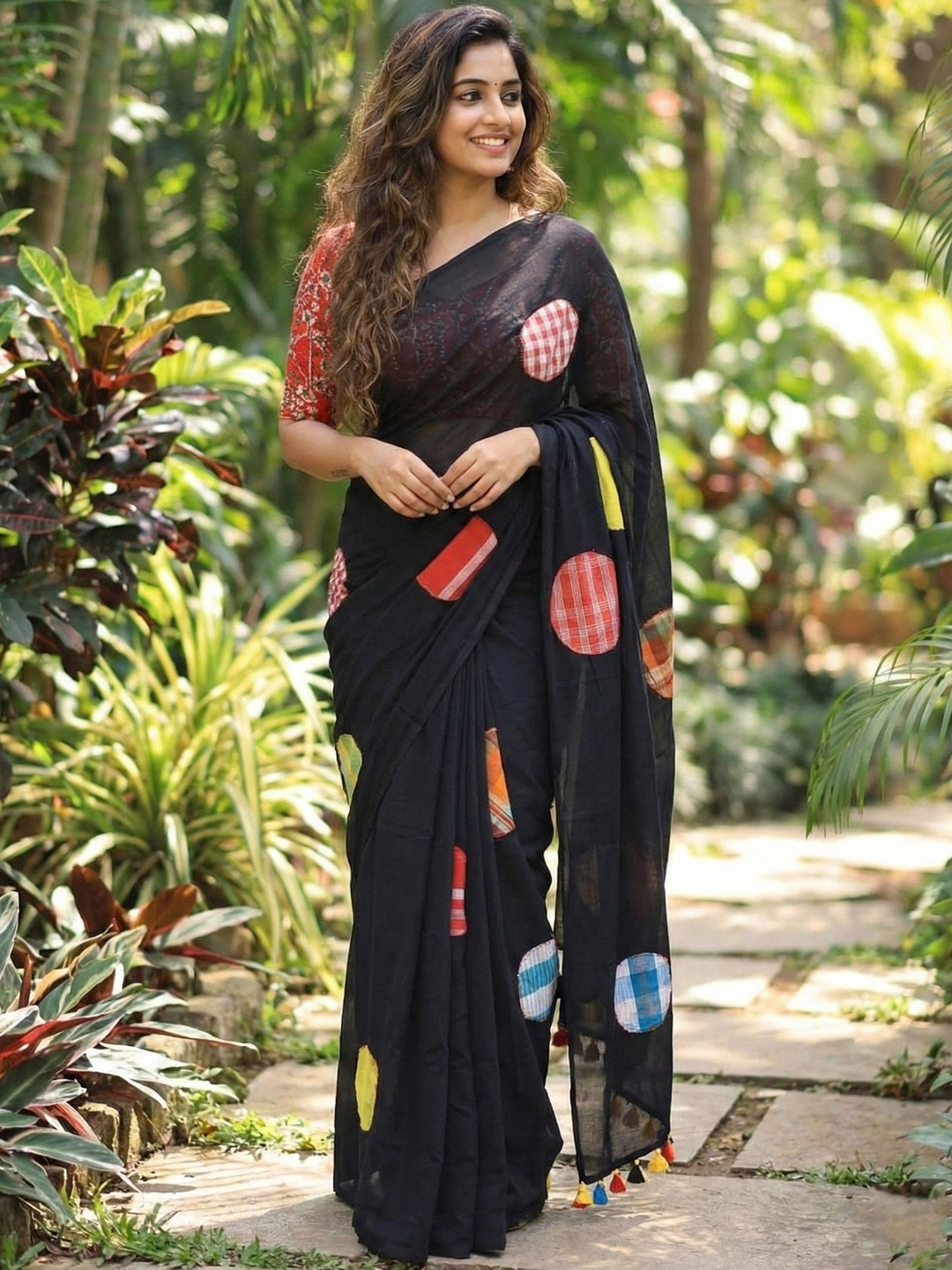 Mitera Linen Blend Block Print Saree