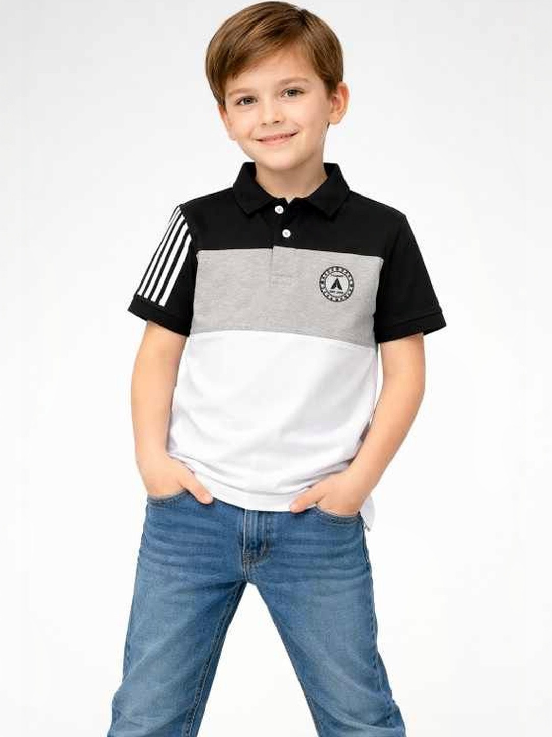 AIDAN PAUL Boys Colourblocked Cotton Round Neck Tshirts