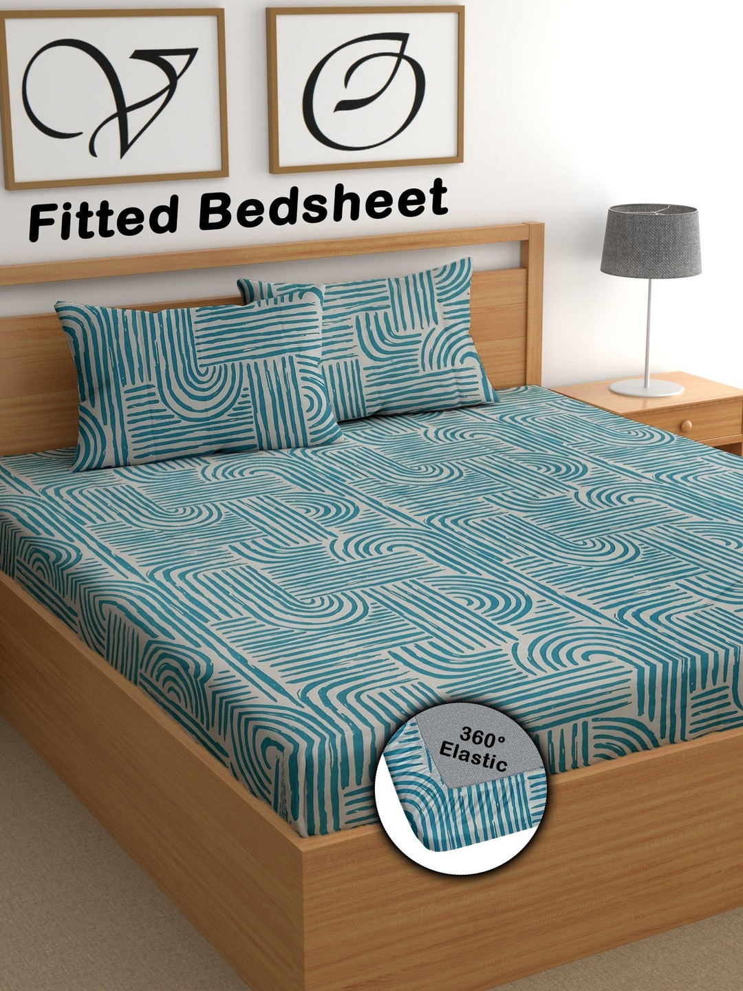 CG HOMES Off White Geometric 180 TC Bedsheet with 2 Pillow Covers