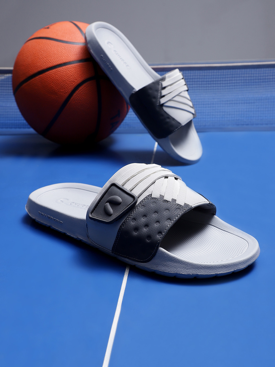 CHUPPS Men Grey Cross Powergrip Orthopedic Sliders