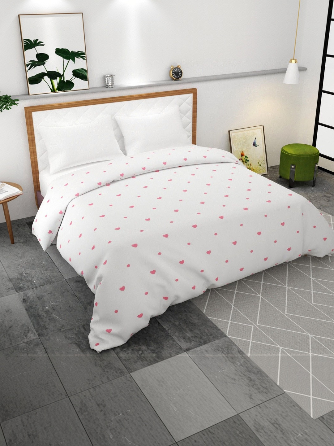 TINDLER KNOTS White & Pink Printed Double Queen Duvet Cover