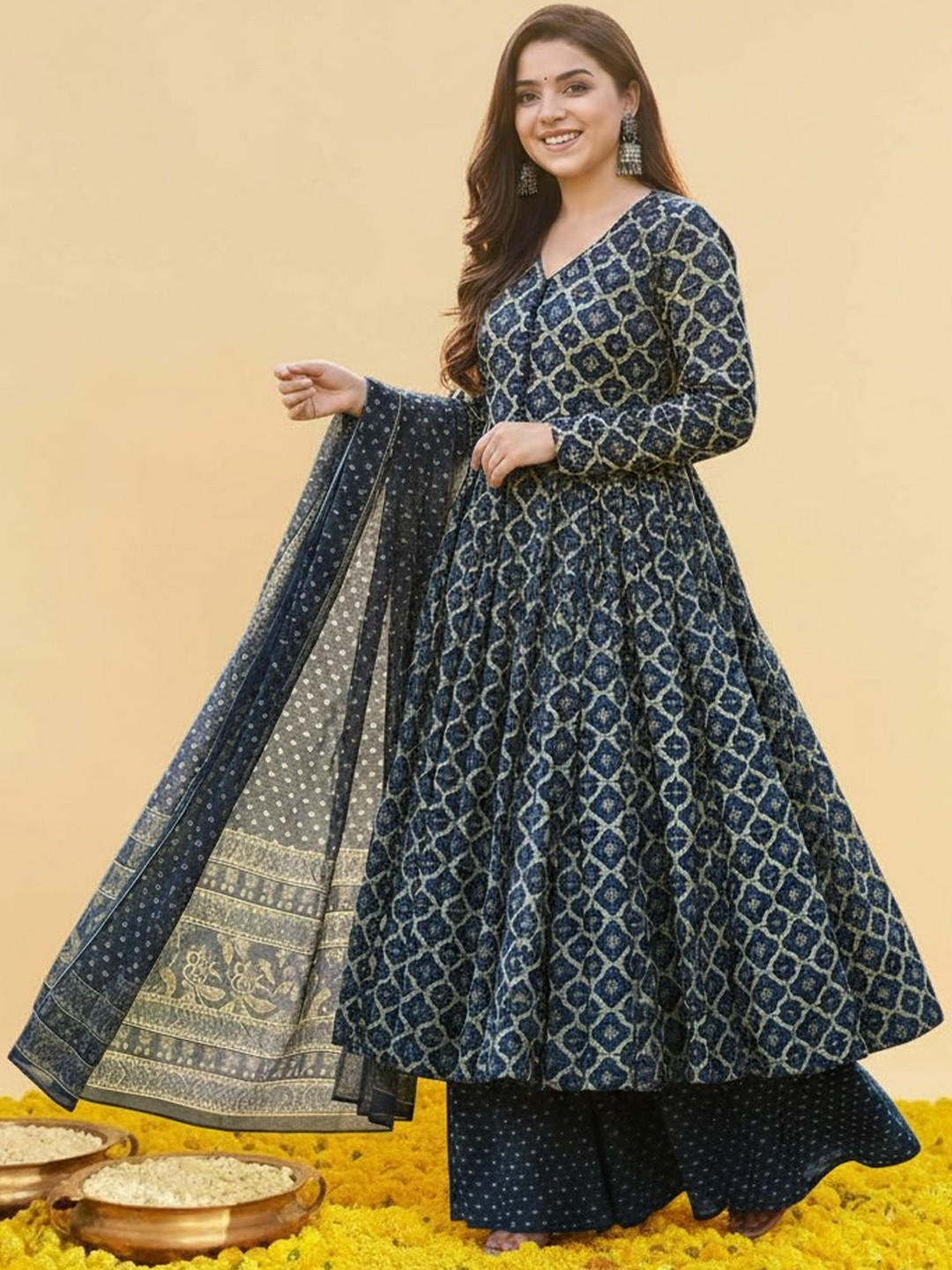 PITRIS Women Ethnic Motifs Printed Regular Kurta with Palazzos & With Dupatta