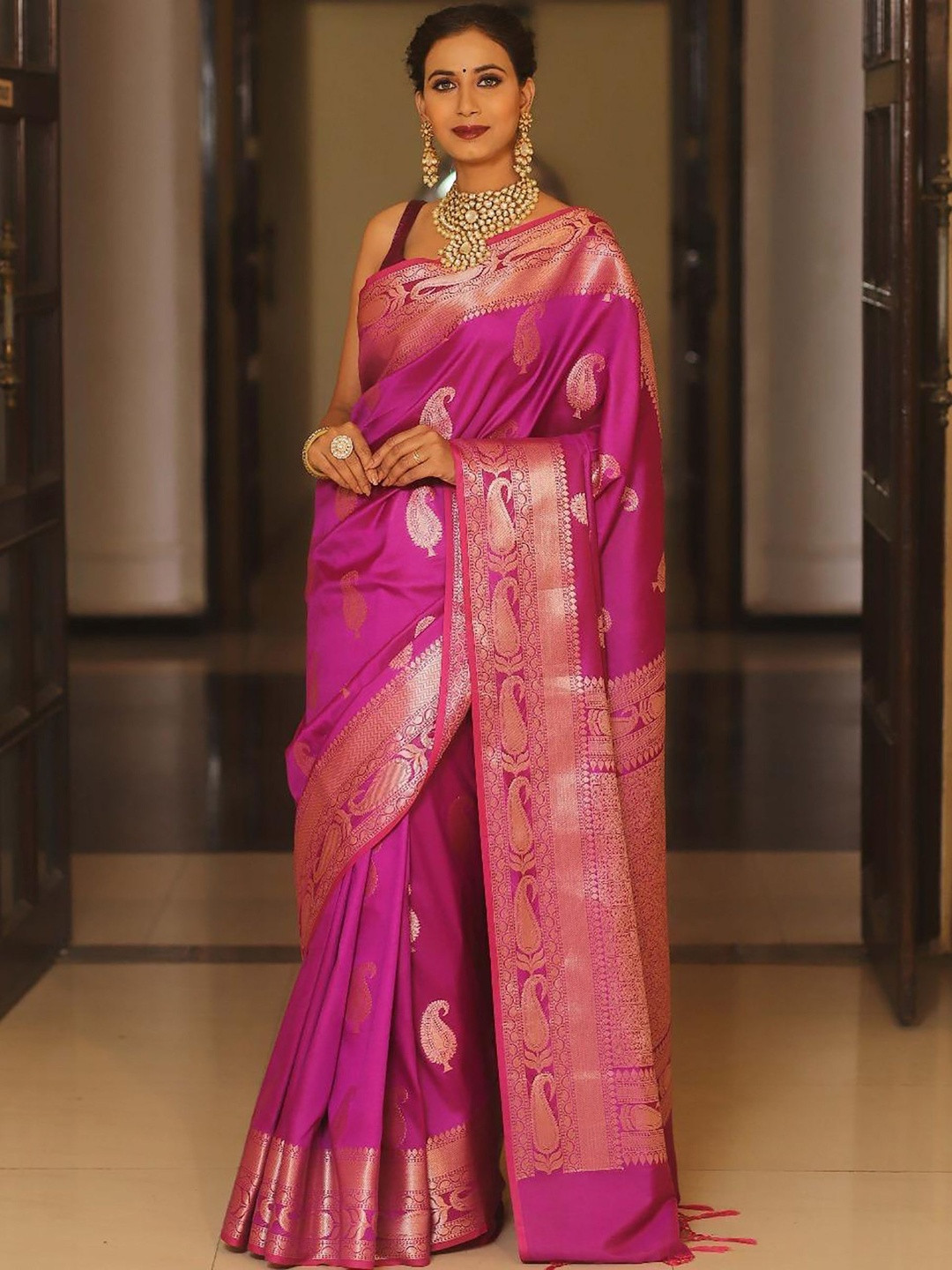 Mitera Ethnic Motifs Zari Silk Blend Heavy Work Banarasi Saree