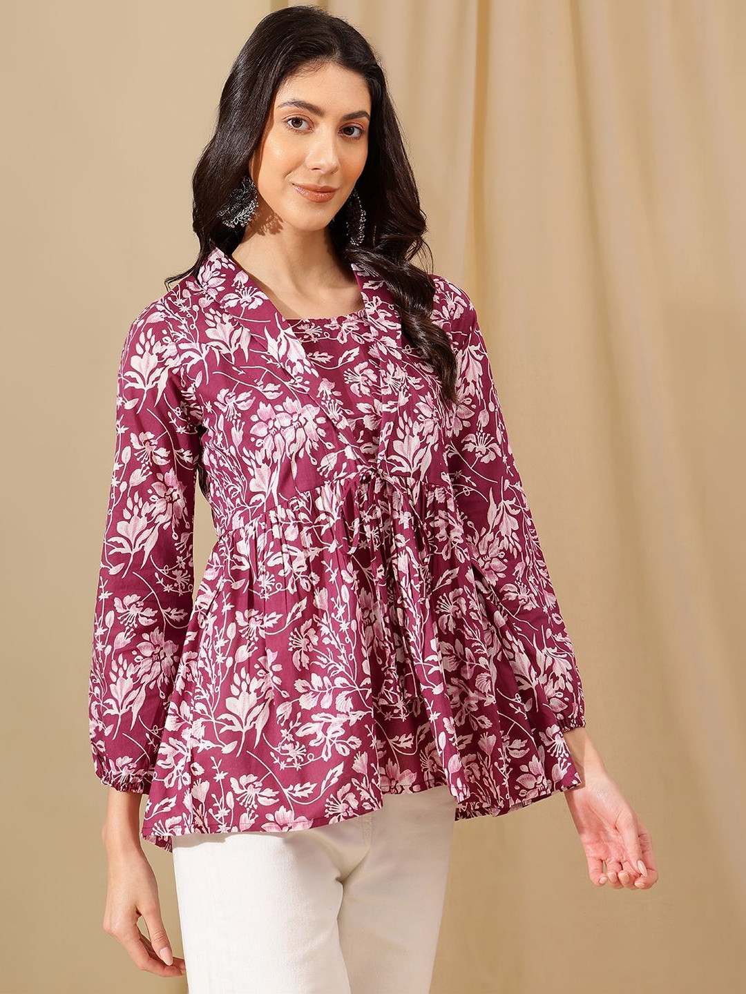 Sangria FUZN Floral Print Cotton Peplum Top