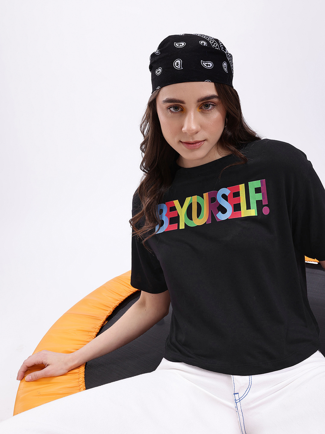 Kook N Keech Typography Printed Drop-Shoulder Sleeves Boxy T-shirt