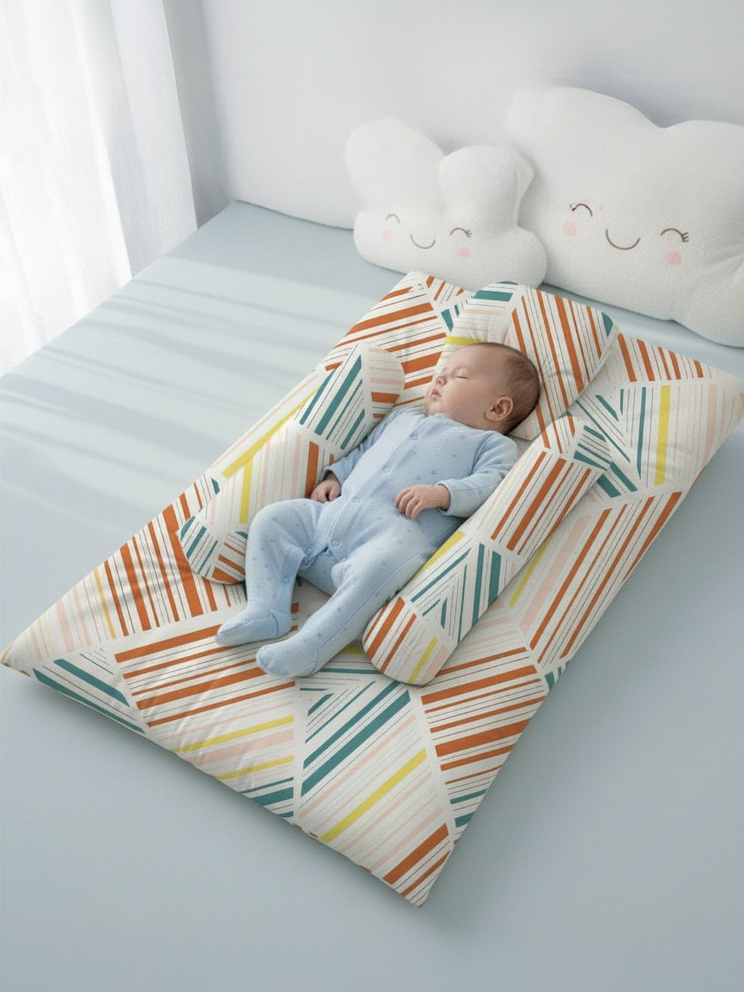 StarAndDaisy Infants Cream & Orange Printed Pure Cotton Baby Bed Sets