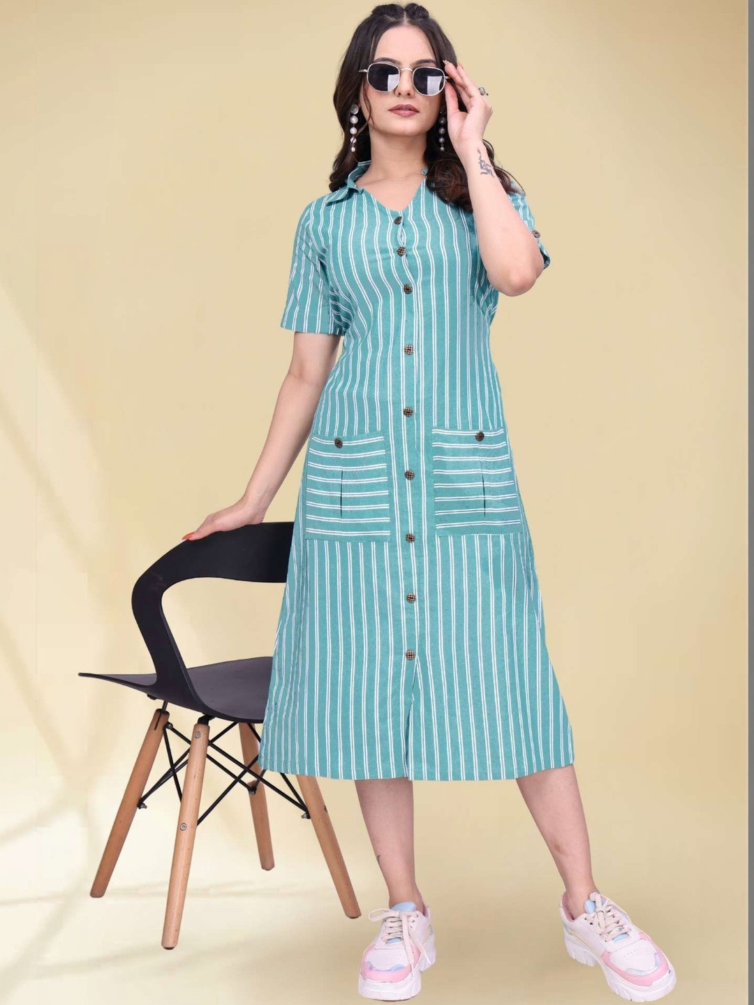 QENA Striped Shirt Dress