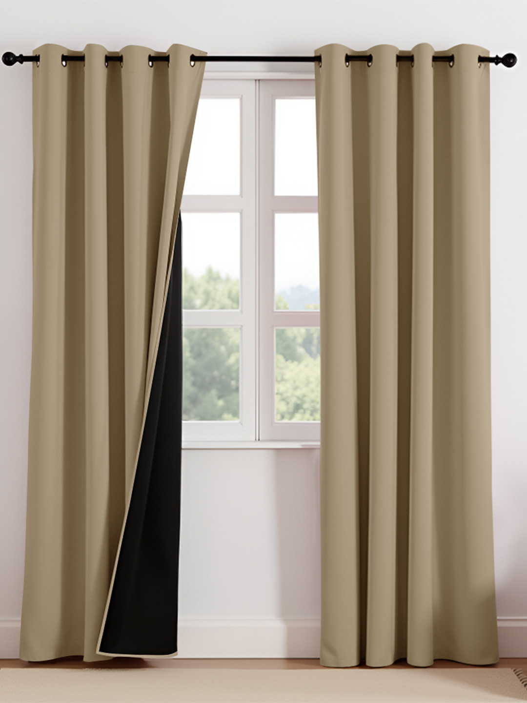HOMEMONDE Set of 2 Blackout Solid Polyester Eyelet Door Curtains - 7 Feet