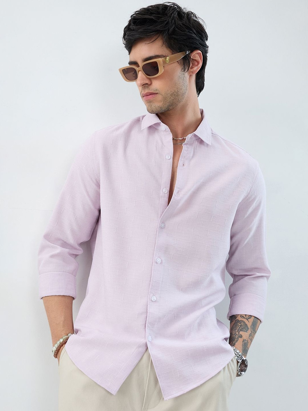 VASTRADO Lavender Intricate Textured Weave Everyday Shirt
