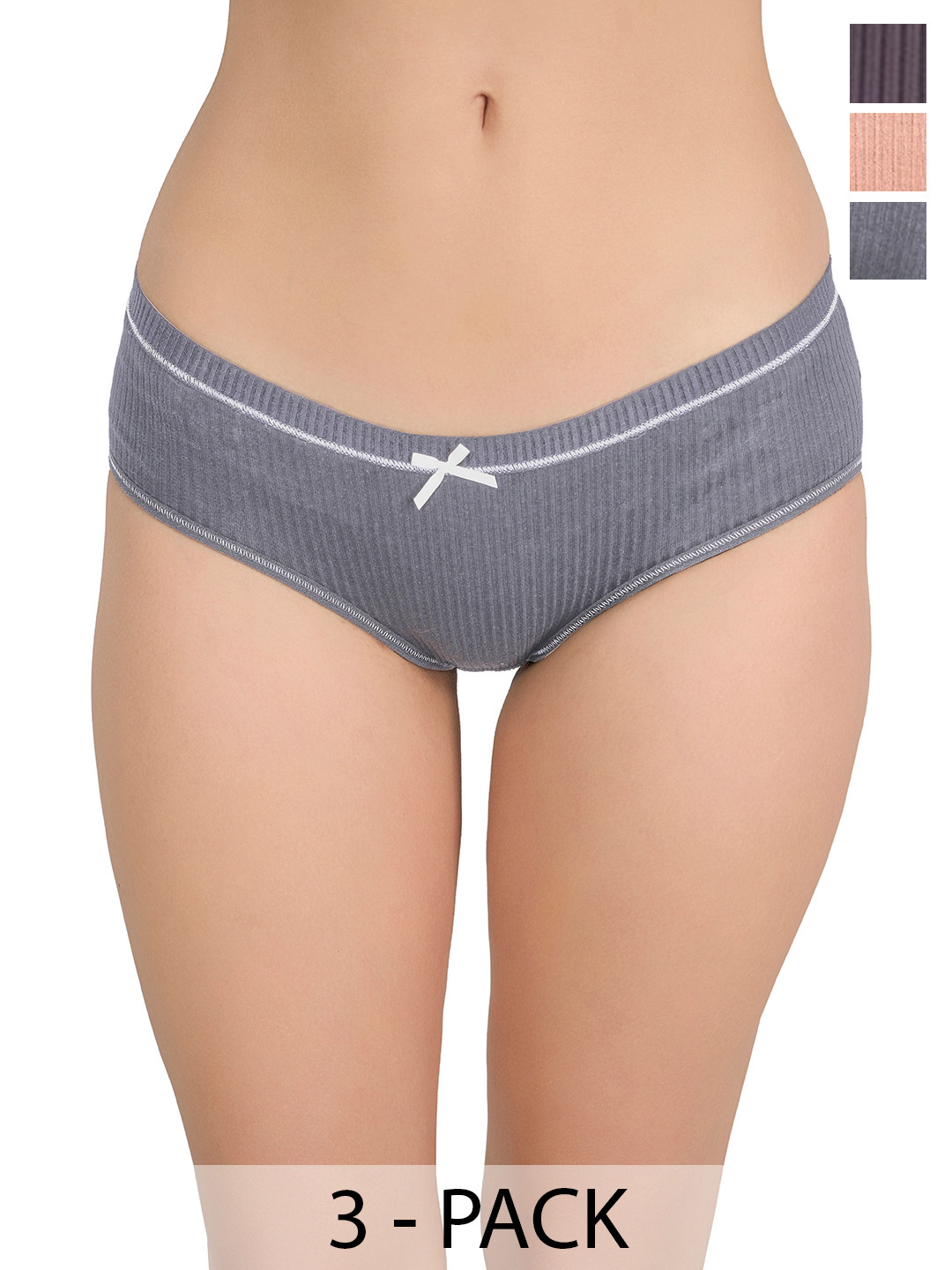Moda Rapido Pack of 3 Striped Cotton Low-Rise Hipster Briefs
