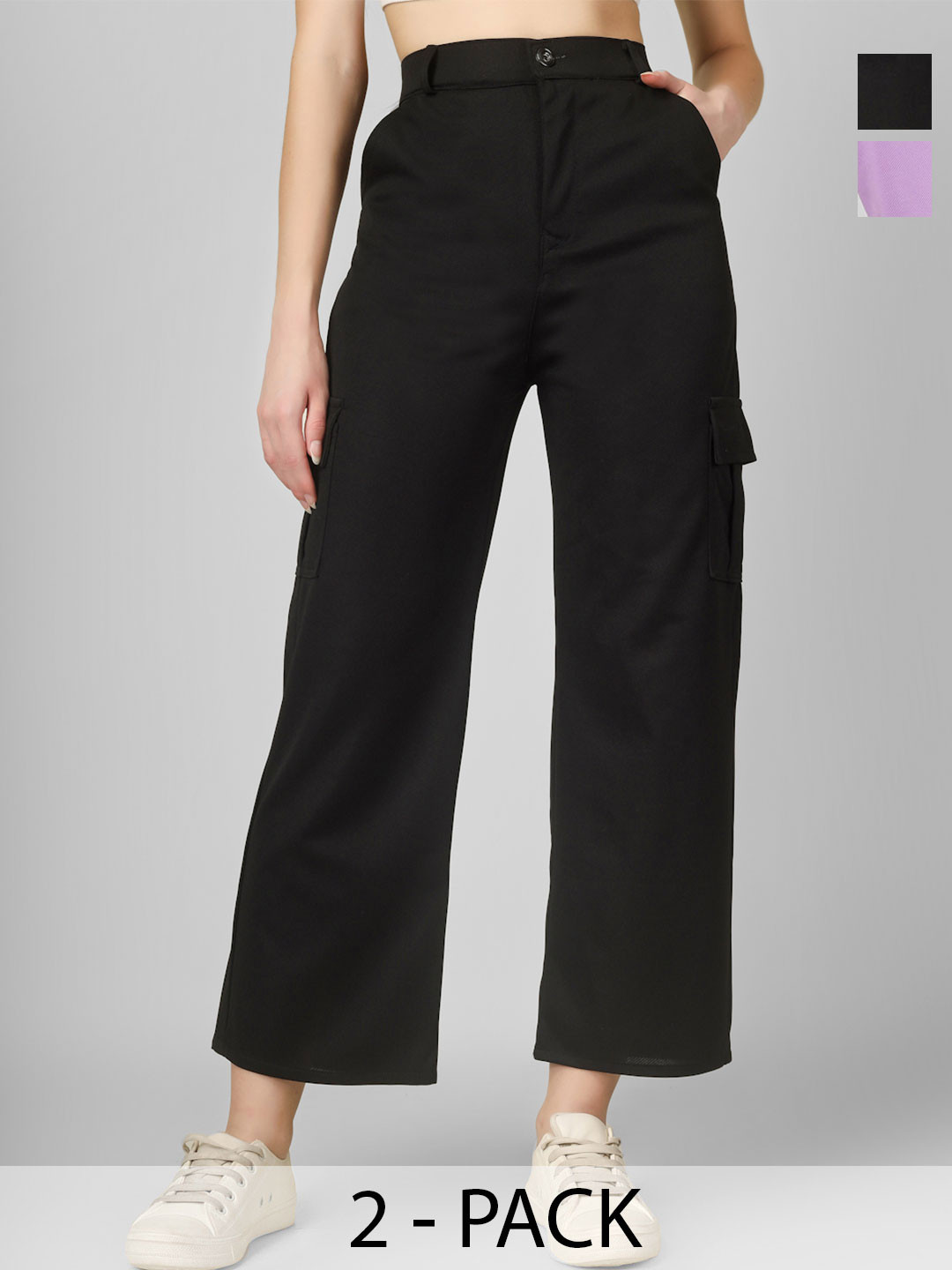 Yunic29 Women Relaxed High-Rise Easy Wash Cargos Trousers