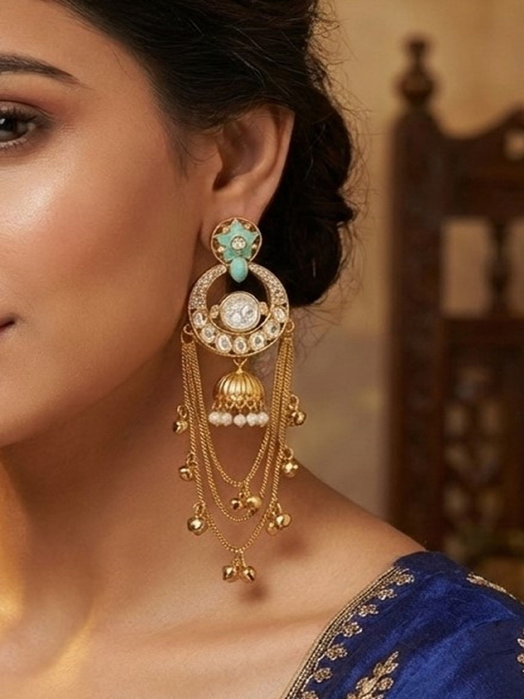 House of Pataudi Gold-Plated Kundan Shoulder Duster