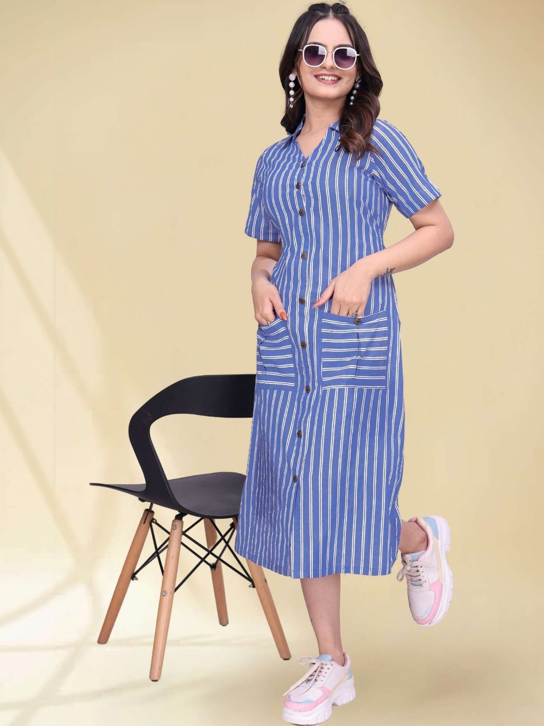 QENA Striped Applique A-Line Dress