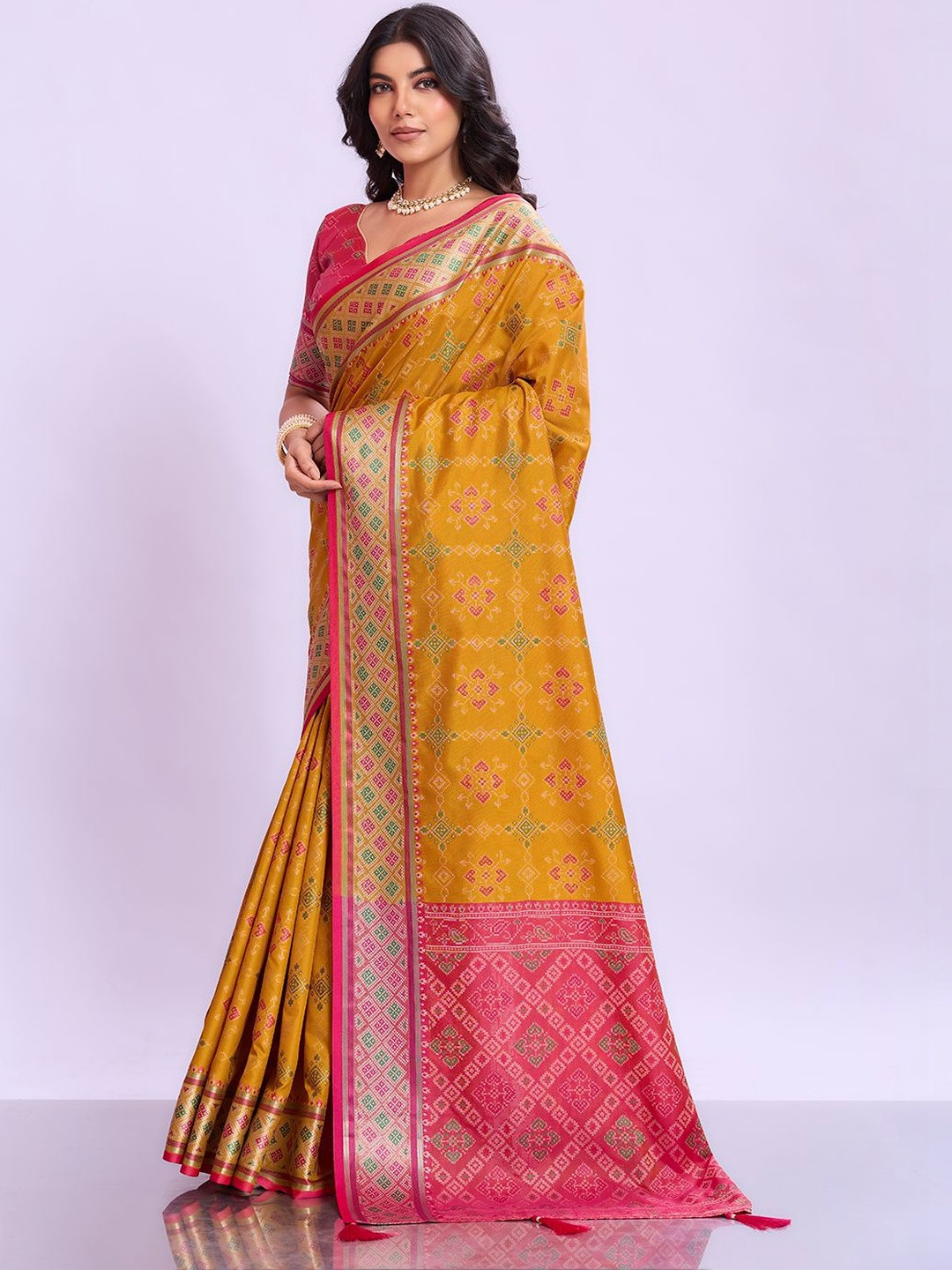 PBS PRINTS Zari Art Silk Ikat Saree