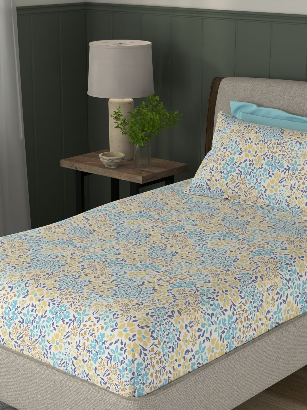 STELLAR HOME BY PORTICO Multicoloured Floral 120 TC Single Bedsheet with 1 Pillow Covers