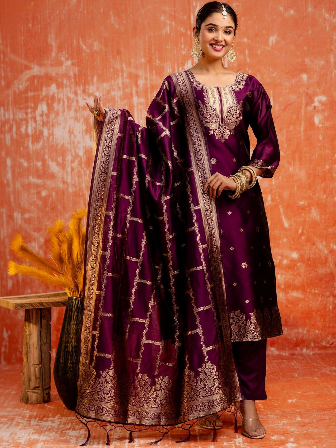 BROYAAR SHOP Women Ethnic Motifs Regular Kurta with Trousers & With Dupatta