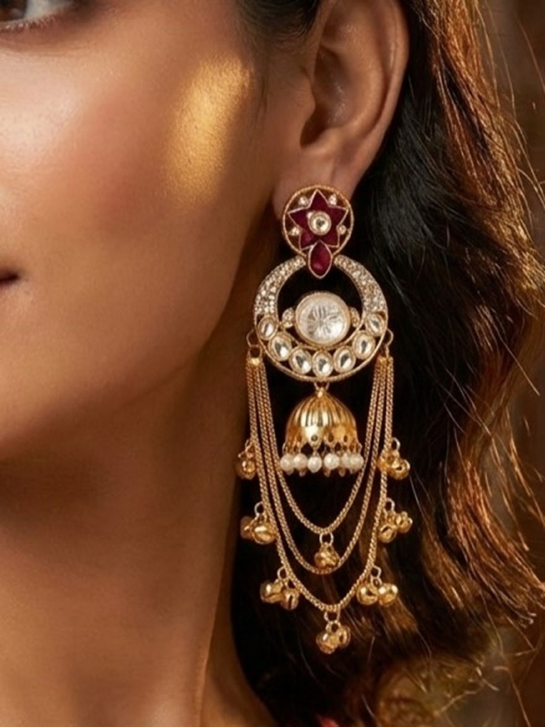 House of Pataudi Gold-Plated Kundan-Studded Drop Earrings