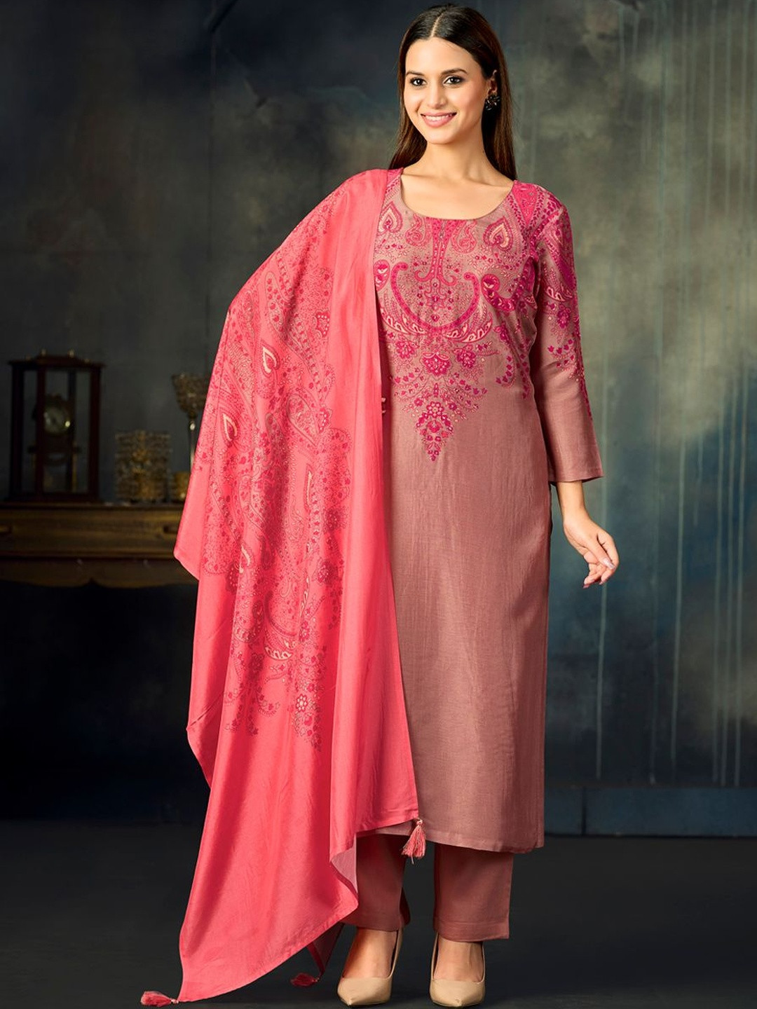 Seerat Women Ethnic Motifs Printed Regular Pure Silk Kurta with Trousers & With Dupatta