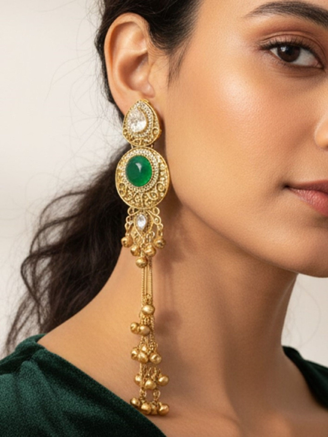 House of Pataudi Gold-Plated Kundan Shoulder Duster