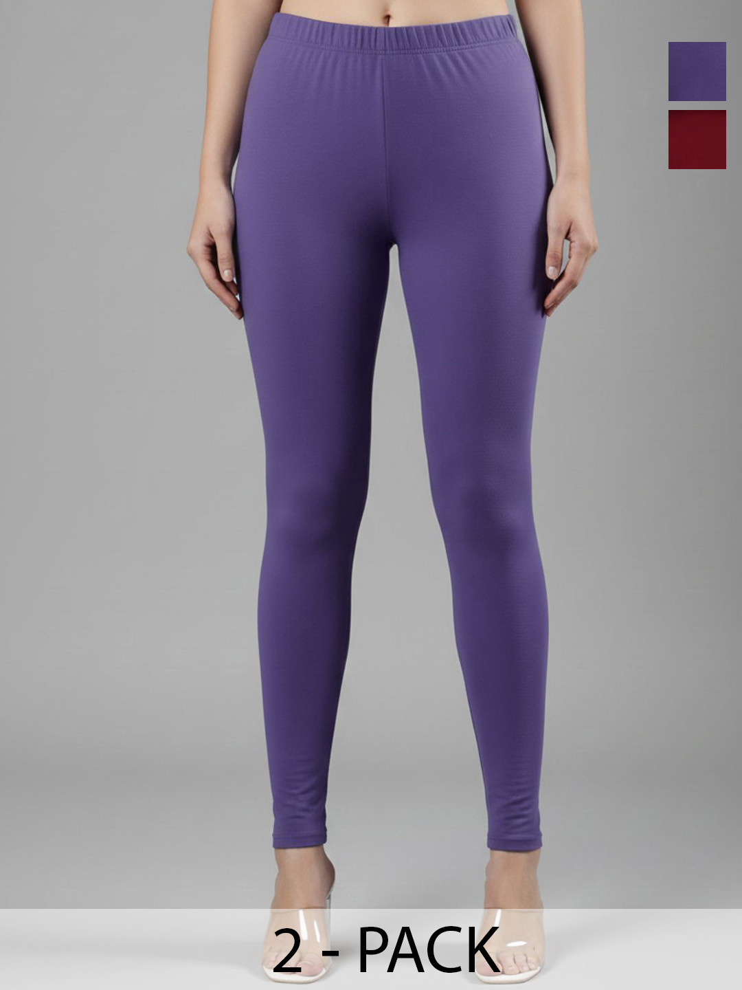 ZAYANQA SO2 Maroon & Lavender Slim Fit Mid-rise Stretchable Cotton Ankle Length Legging