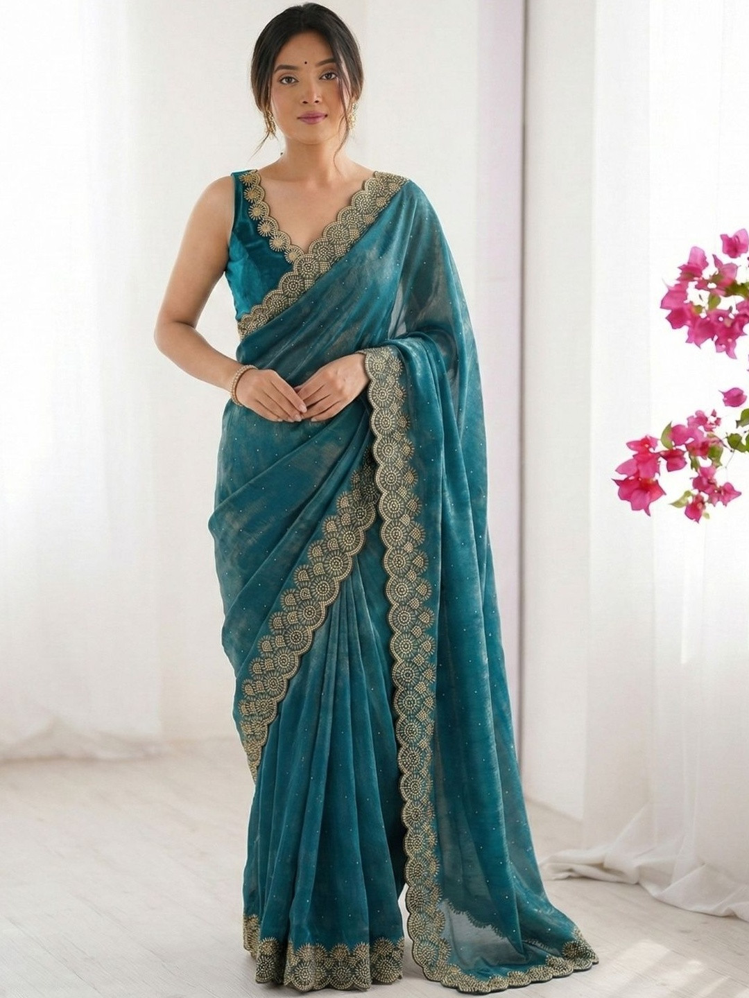 LeeliPeeri Designer Embellished Zari Silk Blend Heavy Work Saree