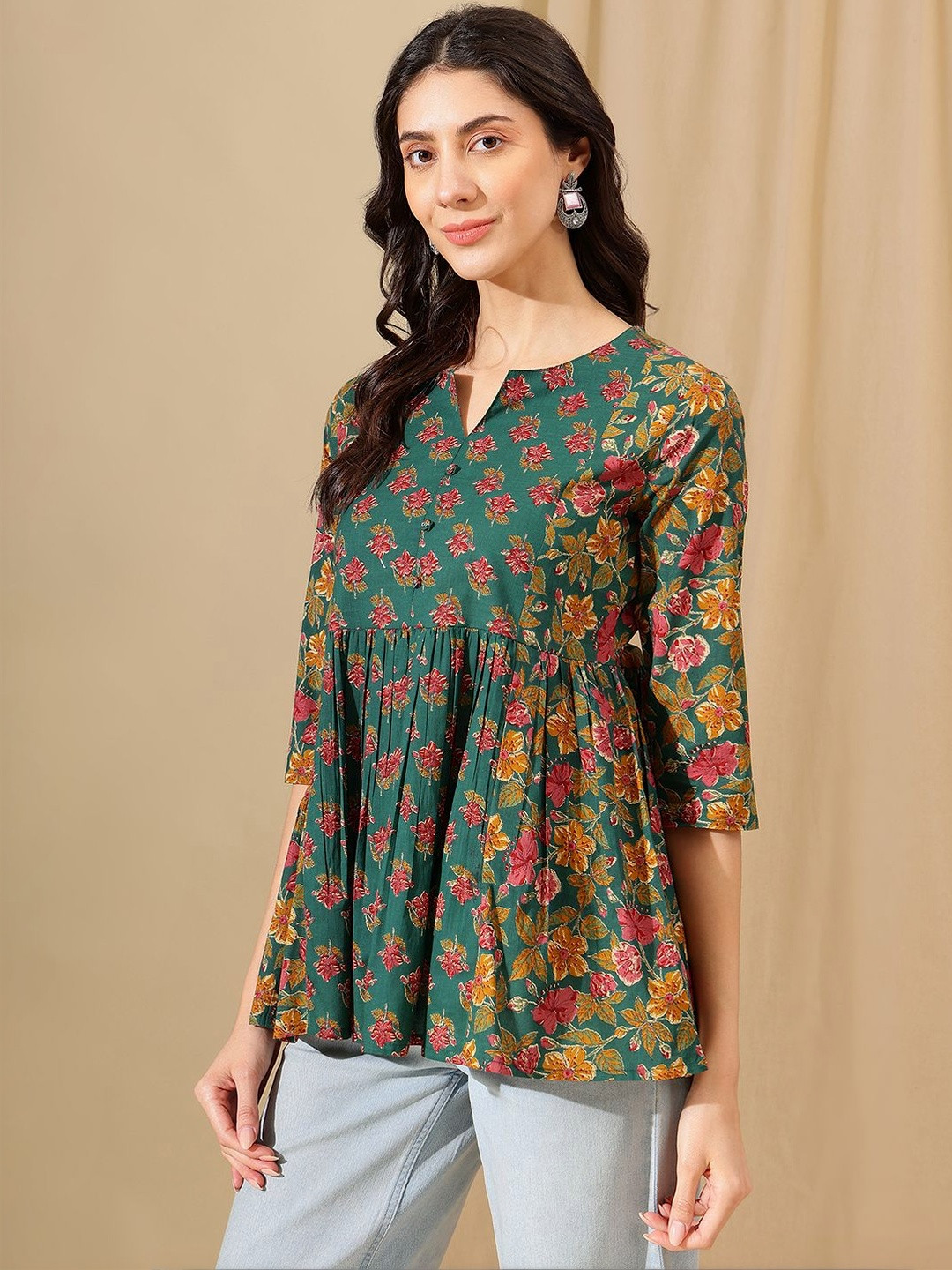 Sangria FUZN Floral Print Cotton Top