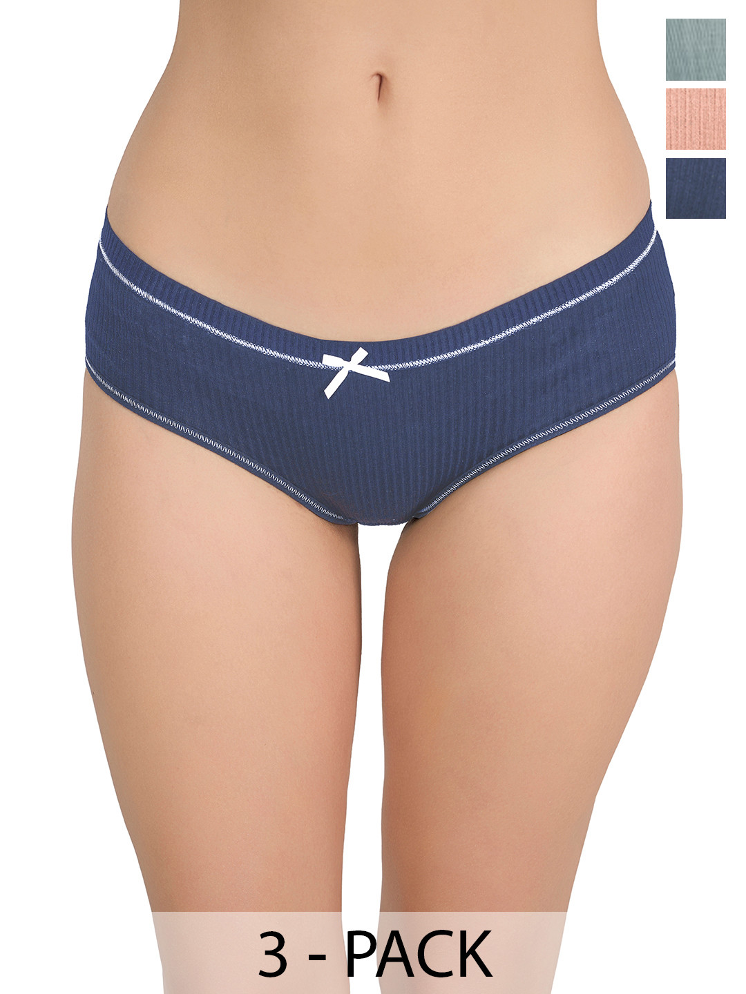 Moda Rapido Pack of 3 Striped Cotton Low-Rise Hipster Briefs