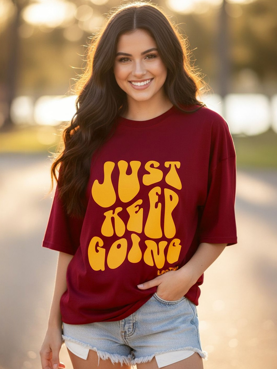 Leotude Women Typography Printed Drop-Shoulder Sleeves T-shirt