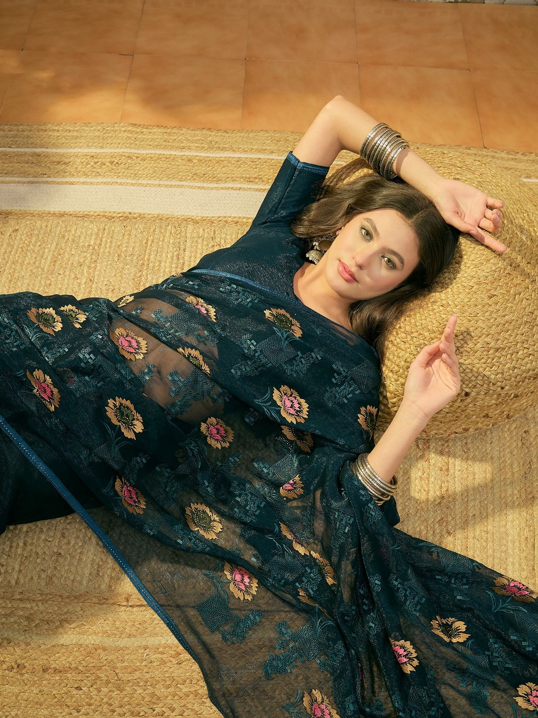 Sangria Embroidered Saree With Unstitched Blouse Piece