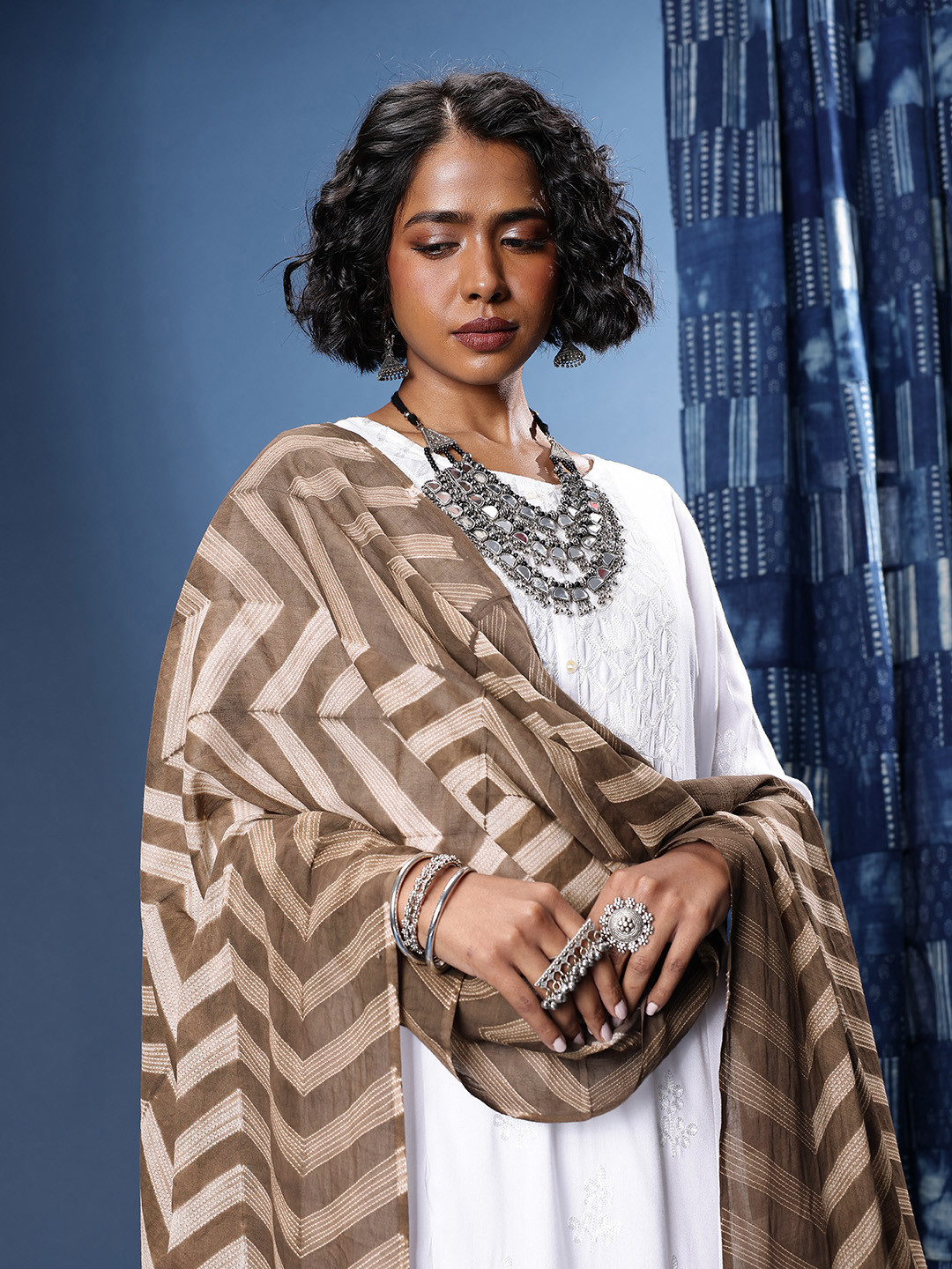 Taavi Geometric Printed Shibori Dupatta