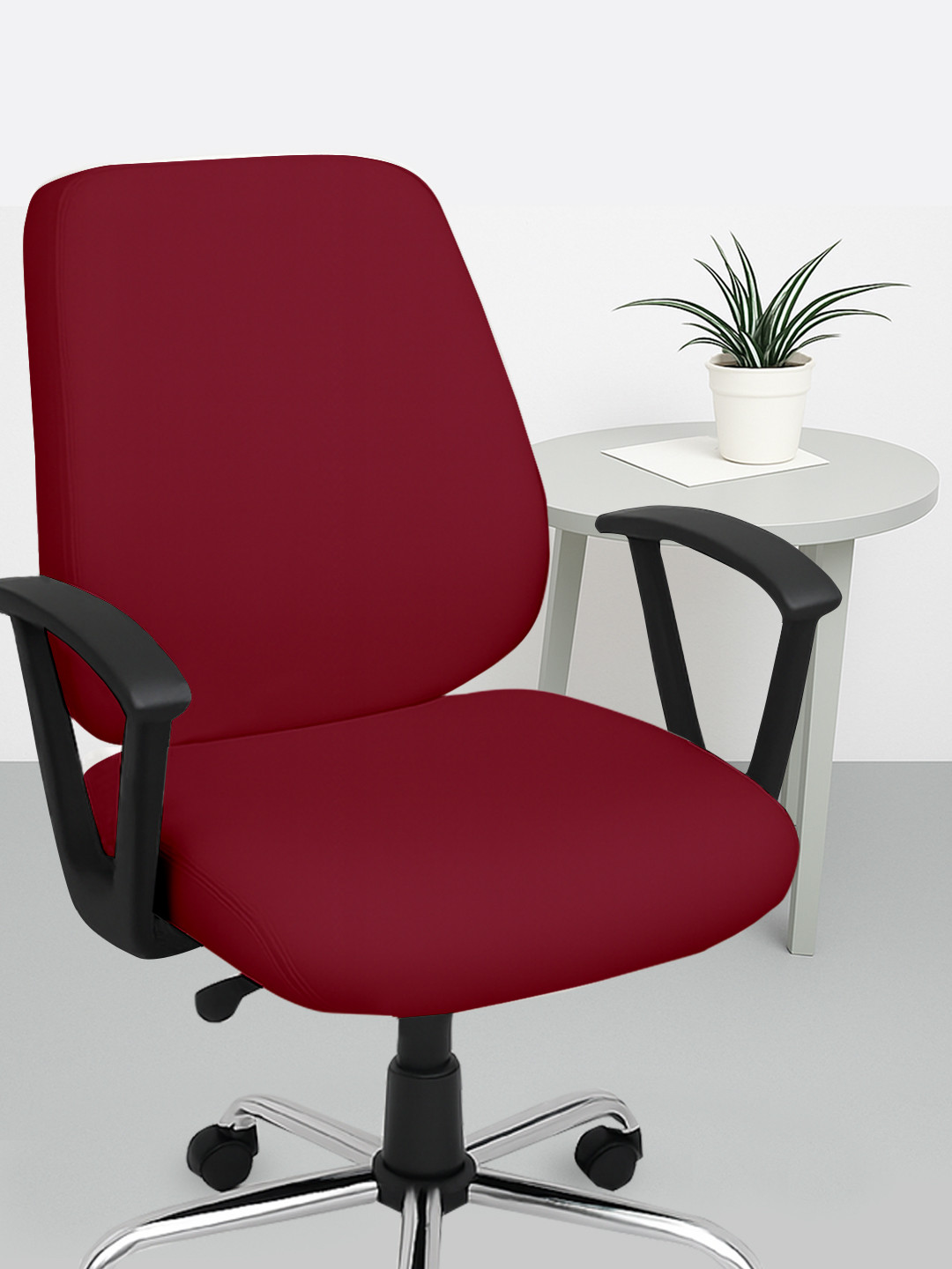 Lazi 200 GSM Maroon Stretchable Office Chair Cover