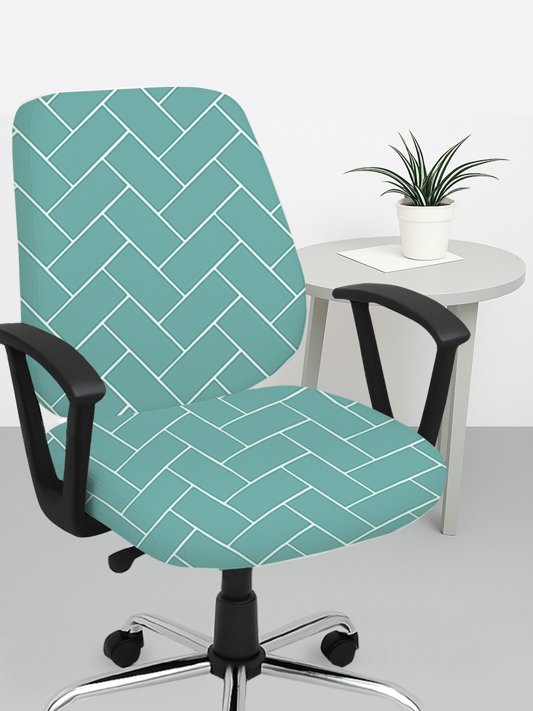 Lazi 200 GSM Pastel Green Brick Stretchable Office Chair Cover
