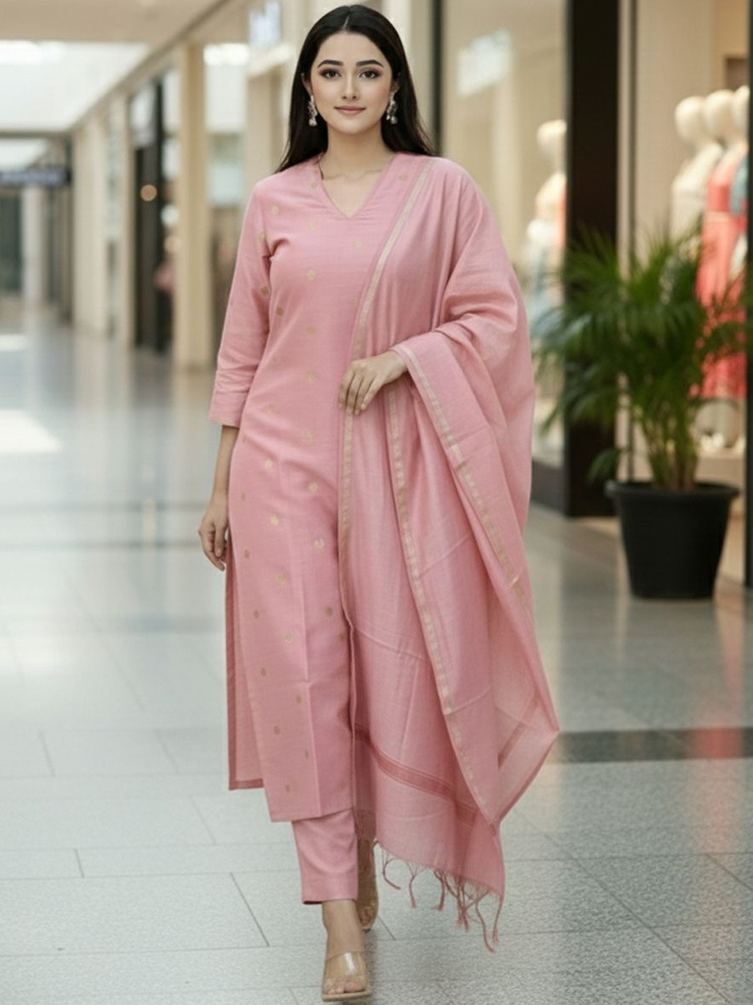 Aaghnya Women Ethnic Motifs Printed Regular Kurta with Trousers & With Dupatta