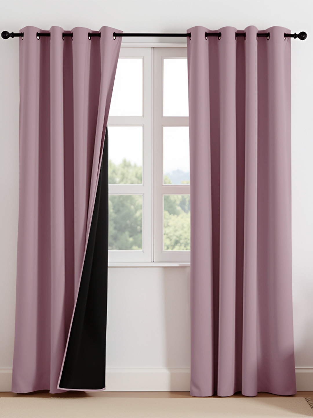 HOMEMONDE Set of 2 Blackout Solid Polyester Eyelet Door Curtains - 7 Feet