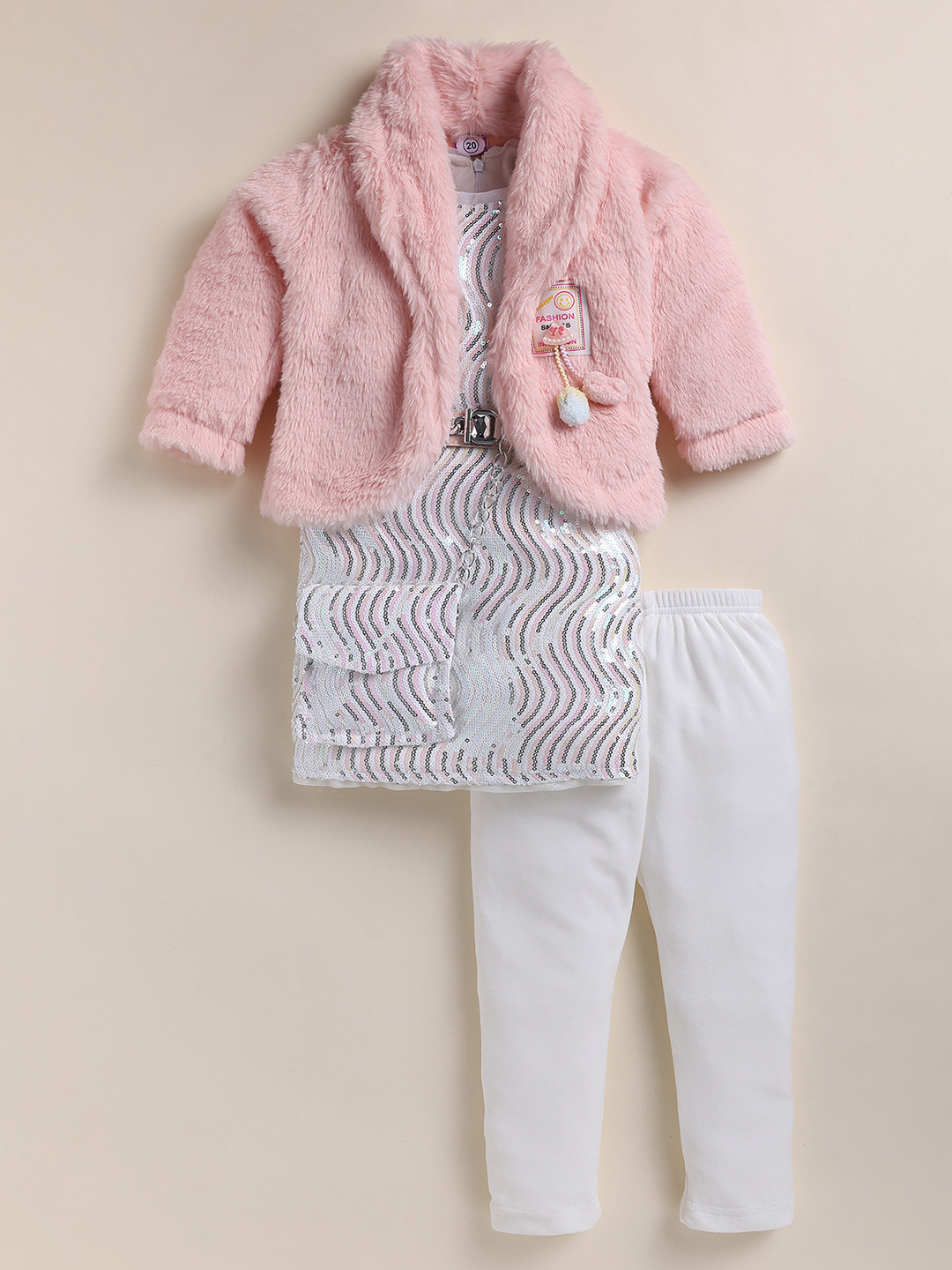 NUTTY BUTTY Full Sleeves Abstract Sequins Embellished Dress With Leggings Jacket & Bag