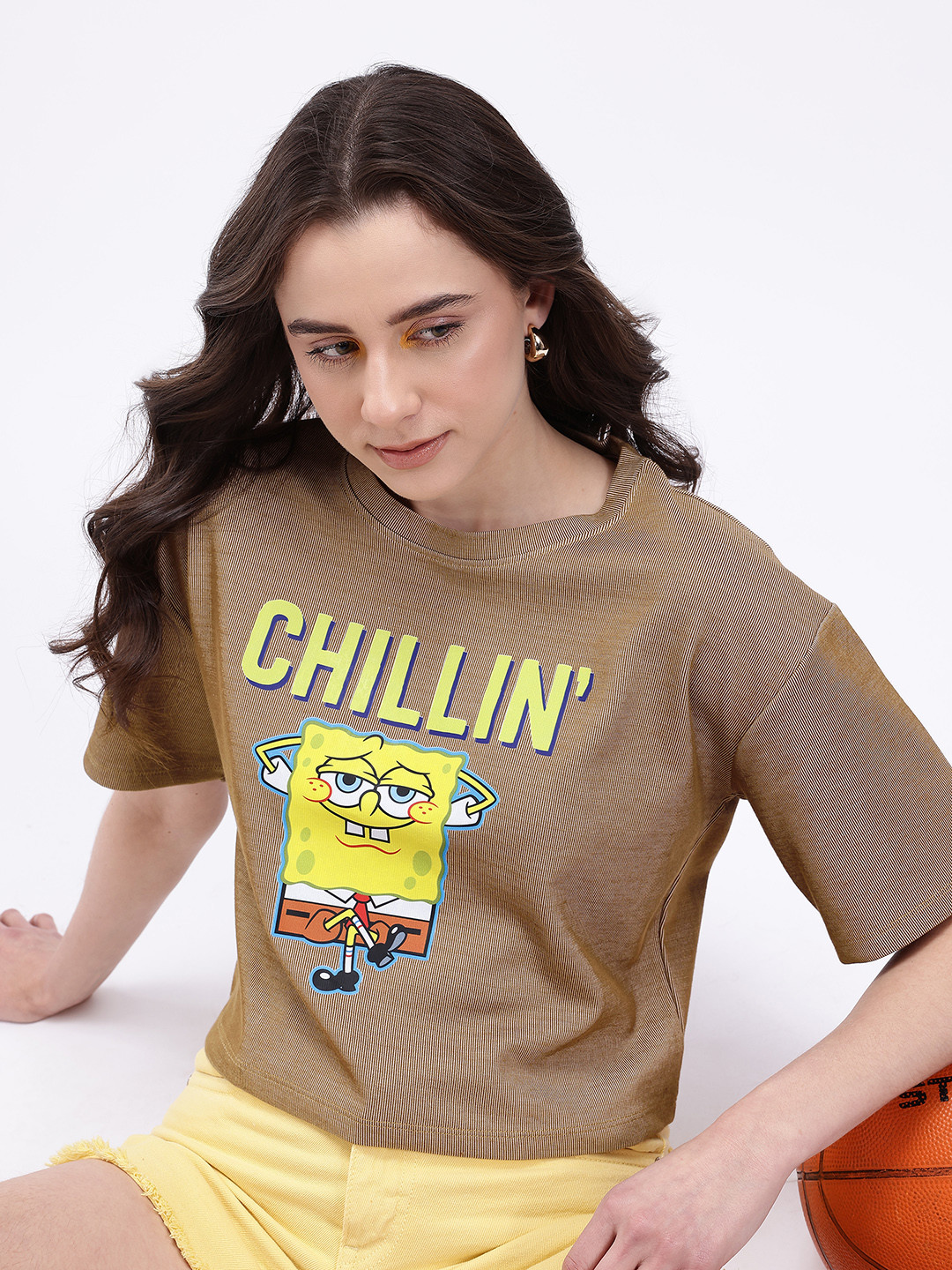 Kook N Keech Spongebob Print Drop-Shoulder Sleeves Boxy T-shirt