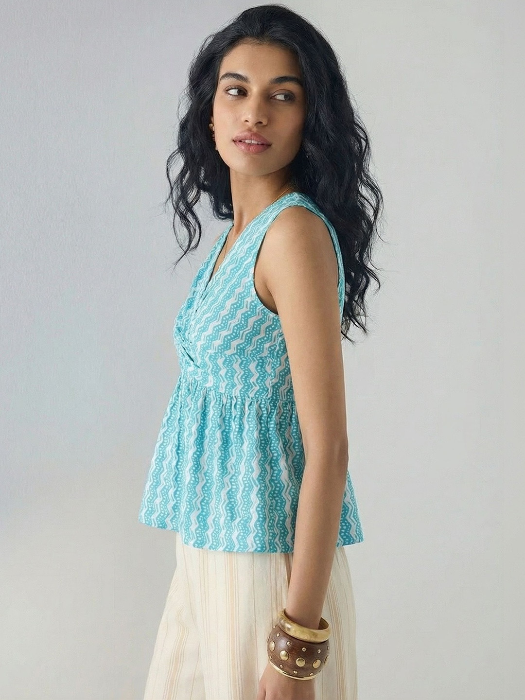 SZN Print Cotton Peplum Top