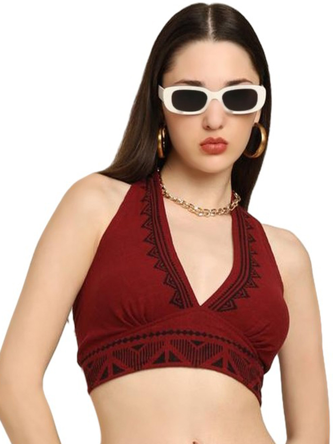 GALE GIRLS Women Ethnic Motifs Halter Neck Cotton Crop Top