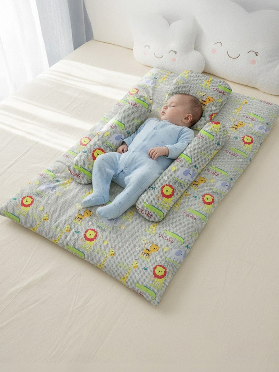 StarAndDaisy Infants Yellow & Grey Printed Pure Cotton Baby Bed Sets