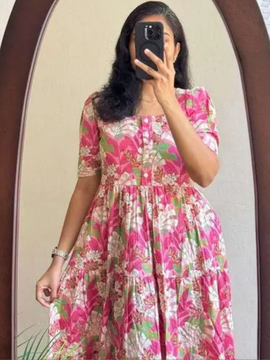 HERE&NOW Women Floral Printed Summer Sheers Anarkali Kurta