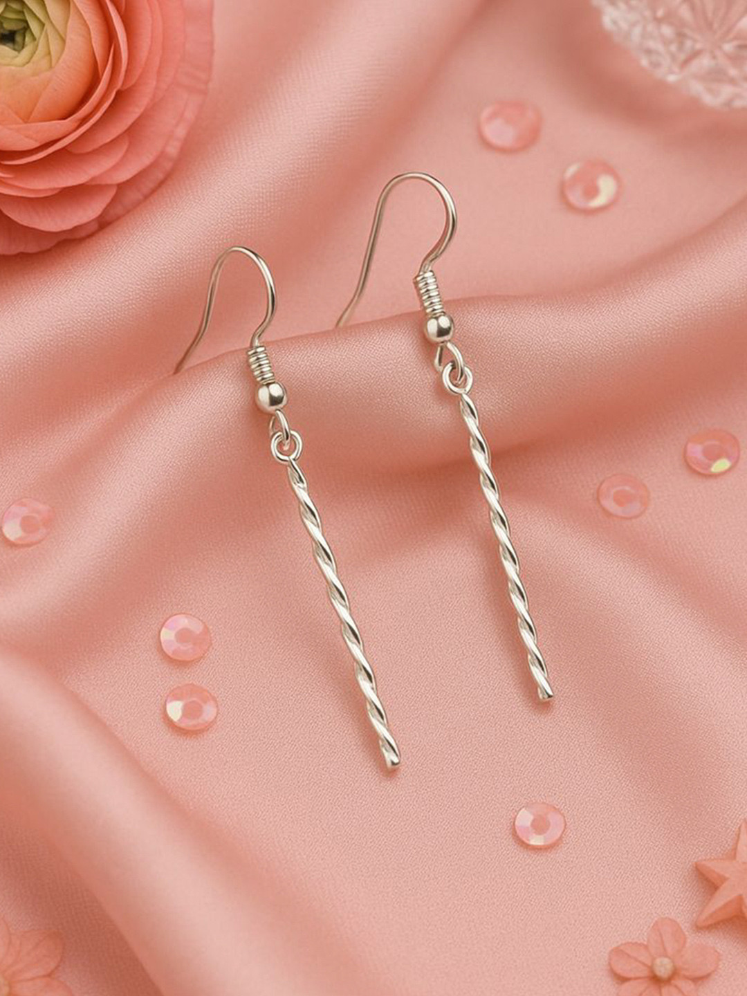 Estele Rhodium-Plated Contemporary Drop Earrings