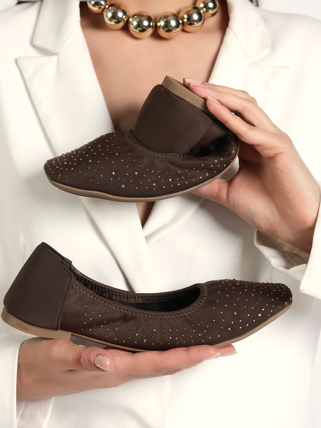 Marc Loire Embellished Round Toe Ballerinas