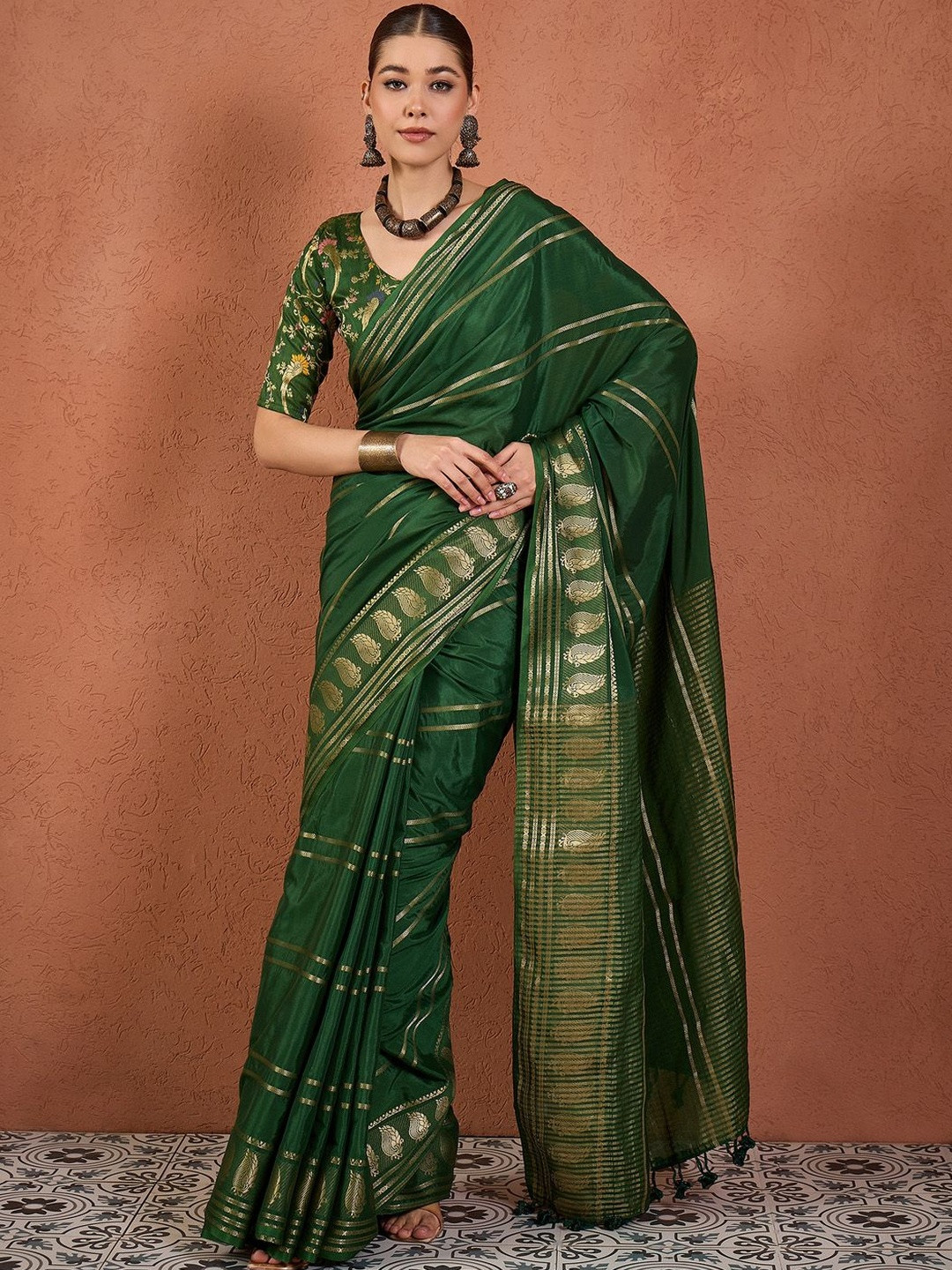 Saree mall Woven Design Zari Silk Blend Mysore Silk Sarees