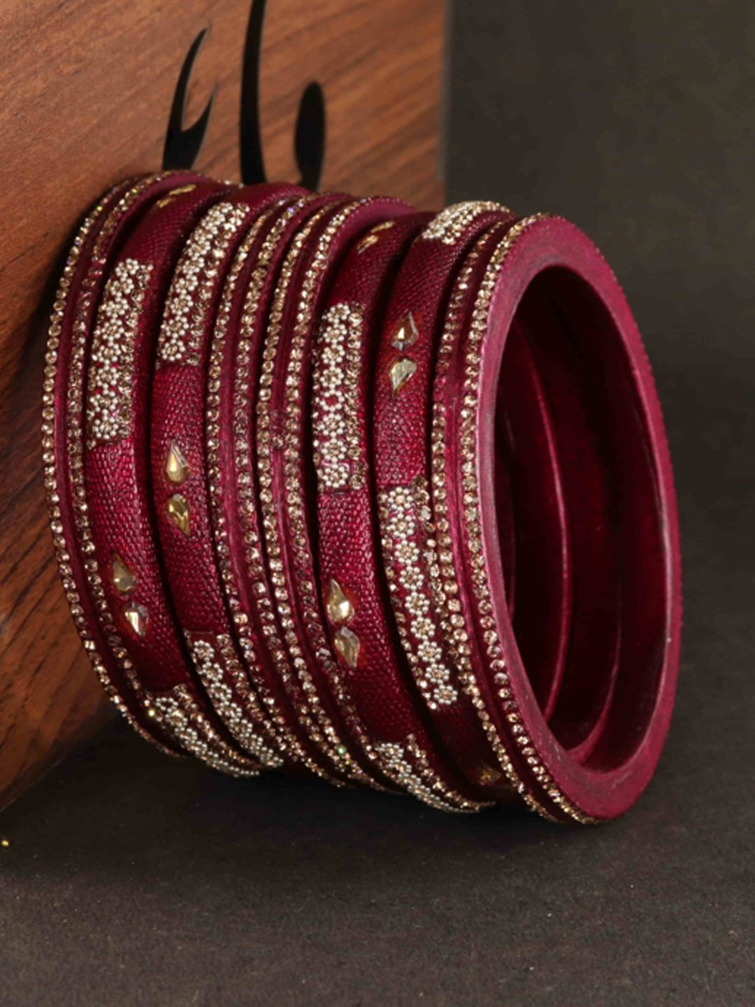 ZULKA Set Of 8 Zirconia Gemstone Studded Bangles